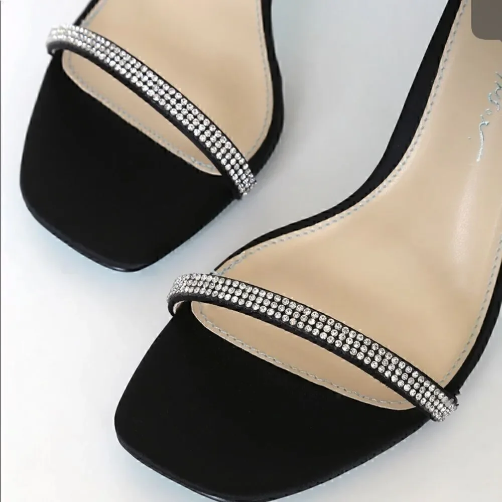 Betsy Johnson SB-Tori Black Satin Rhinestone Bow Ankle Strap